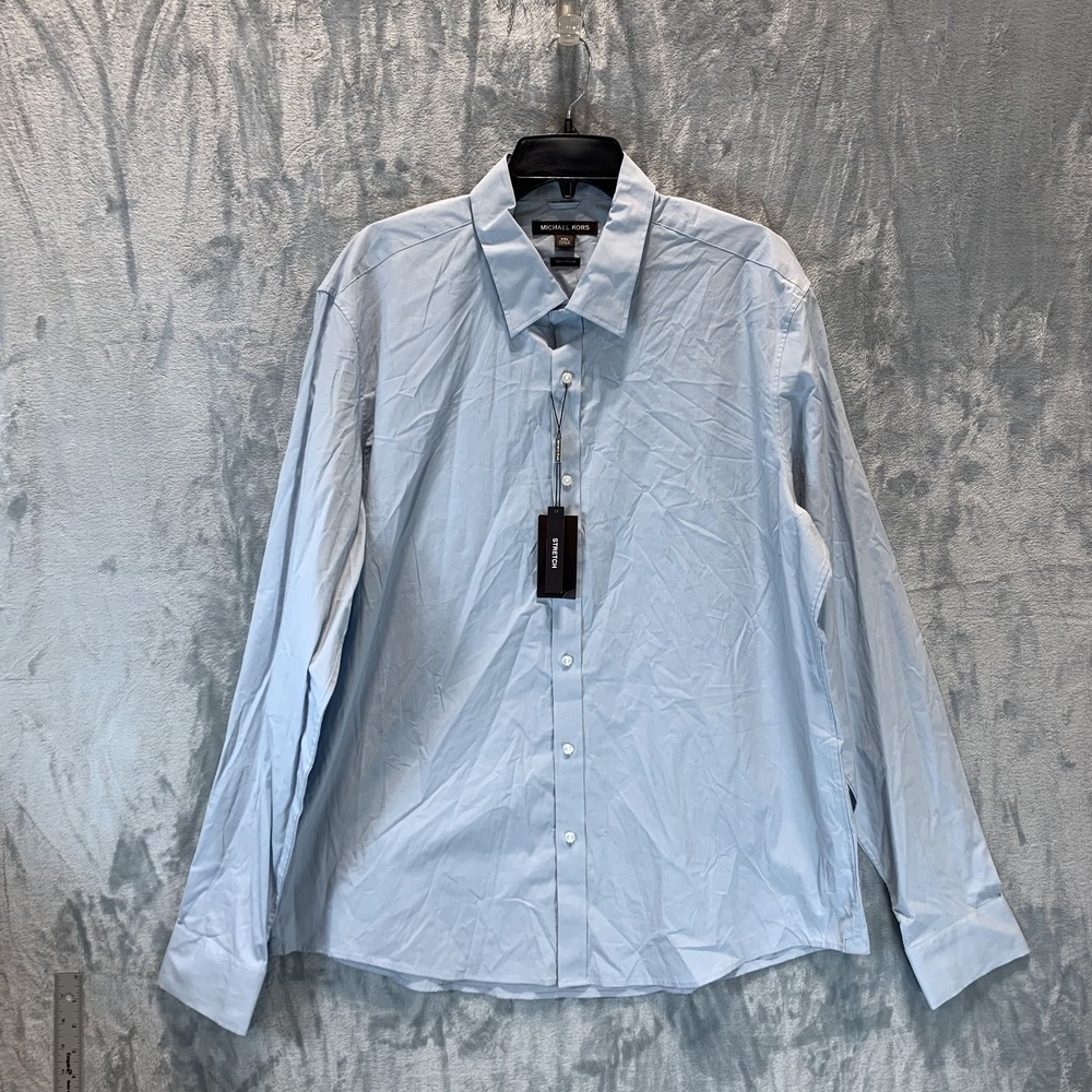 Michael Kors Men's Button Up Shirt XXL Ice Blue Trim Stretch Office Career Suit